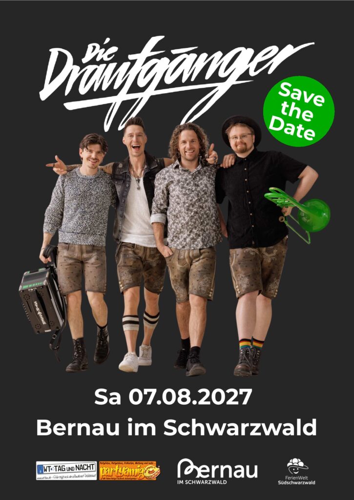 Plakat: Die Draufgänger – Save the Date, Samstag 07.08.2027, Bernau im Schwarzwald
